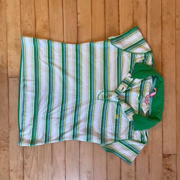 VTG Y2K Energie green striped polo top preppy Sz XL Mallcore Bratz Avril Lavigne - Picture 10 of 10